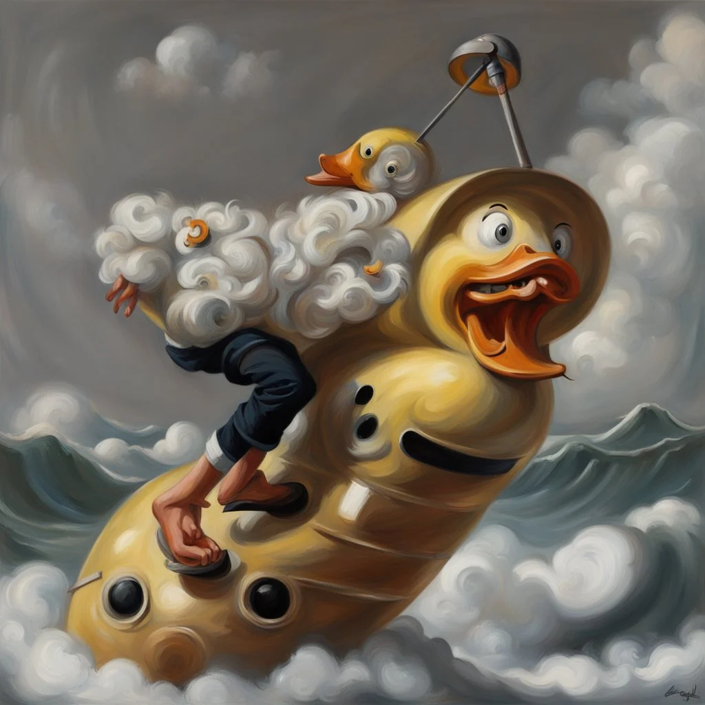 Big yellow plastic duck.19th painting