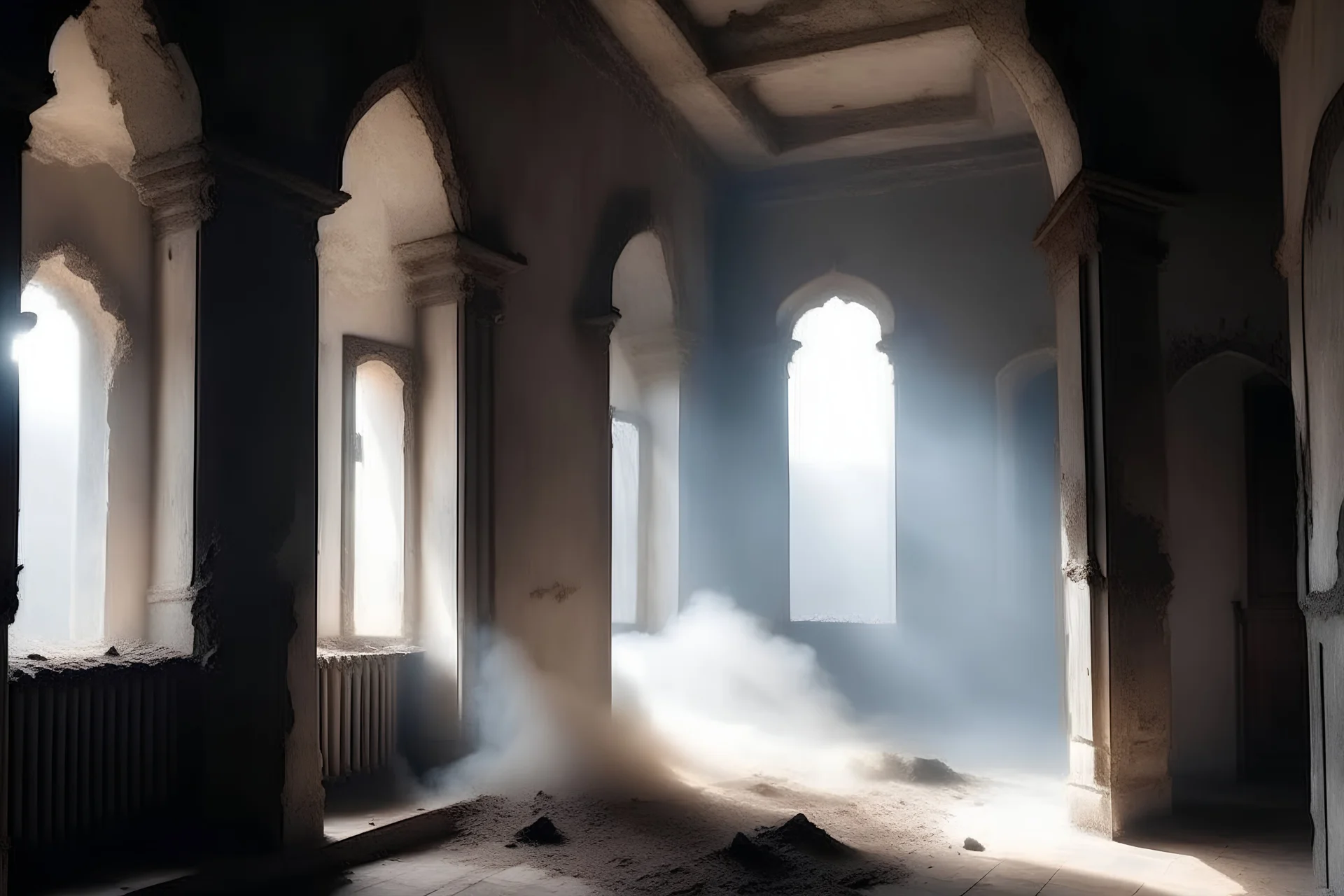 old castle indoors dust floating in air