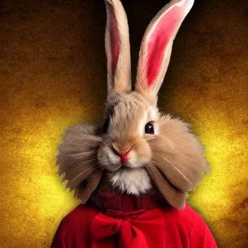 Wa-vy style, epic photo of a bloody humanoid Easter rabbit, ultra realistic, cinematic