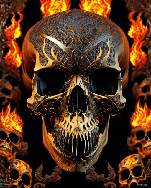 A beautiful highly detailed ornate intricate portrait of a flaming demon skull made of shiny obsidian glass :: reflective, glassy :: subtractive lighting, backlit :: by John William Waterhouse, Greg Rutkowski, HR Giger :: hyperrealistic, hyper detailed, photorealistic :: epic, incredible composition, amazing depth, meticulously composed, 16k resolution concept art :: fantasy magazine cover art