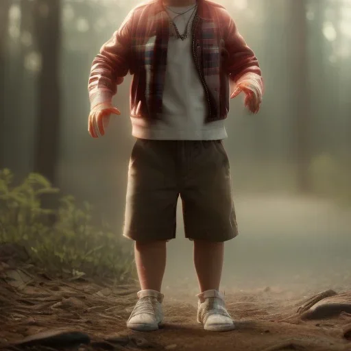 Stranger things eleven toddler, full body, dramatic lighting, hyper realistic