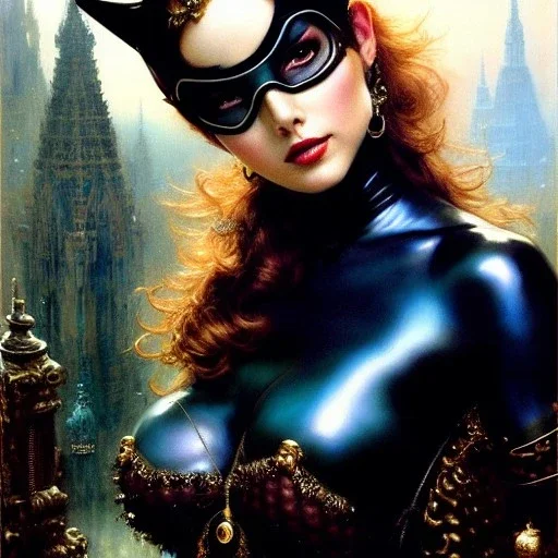 Drawing of beautiful face,'beautiful ,Busty CAtWoman',intense stare, ancient skintight armor, balanciaga fashion clothe painting by gaston bussiere, greg rutkowski, yoji shinkawa, yoshitaka amano, tsutomu nihei, donato giancola, tim hildebrandt, Oil on canvas, cinematic composition, extreme detail,fit full head inside picture,16k