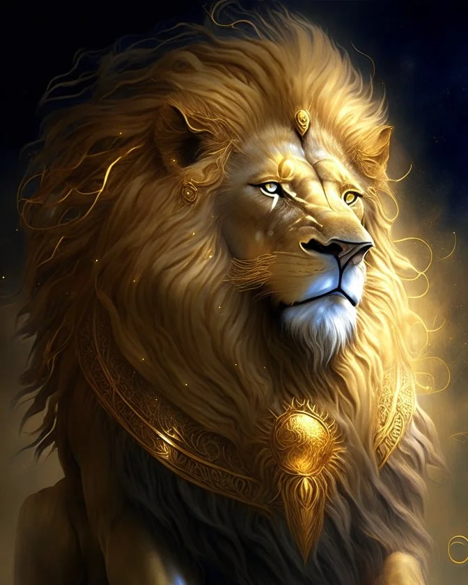 A mystical nemean lion with impenetrable golden fur and an enchanting aura, known for its legendary strength and wisdom.