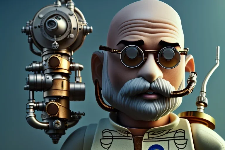 portrait of a bald and shaved Atul Bhardwaj building lego, steampunk, brown eyes, no facial hair, steampunk, unreal 5, octane render, cinema4d, dynamic lighting, soft lighting, 4k, redshift render, highly detailed, hyper realistic