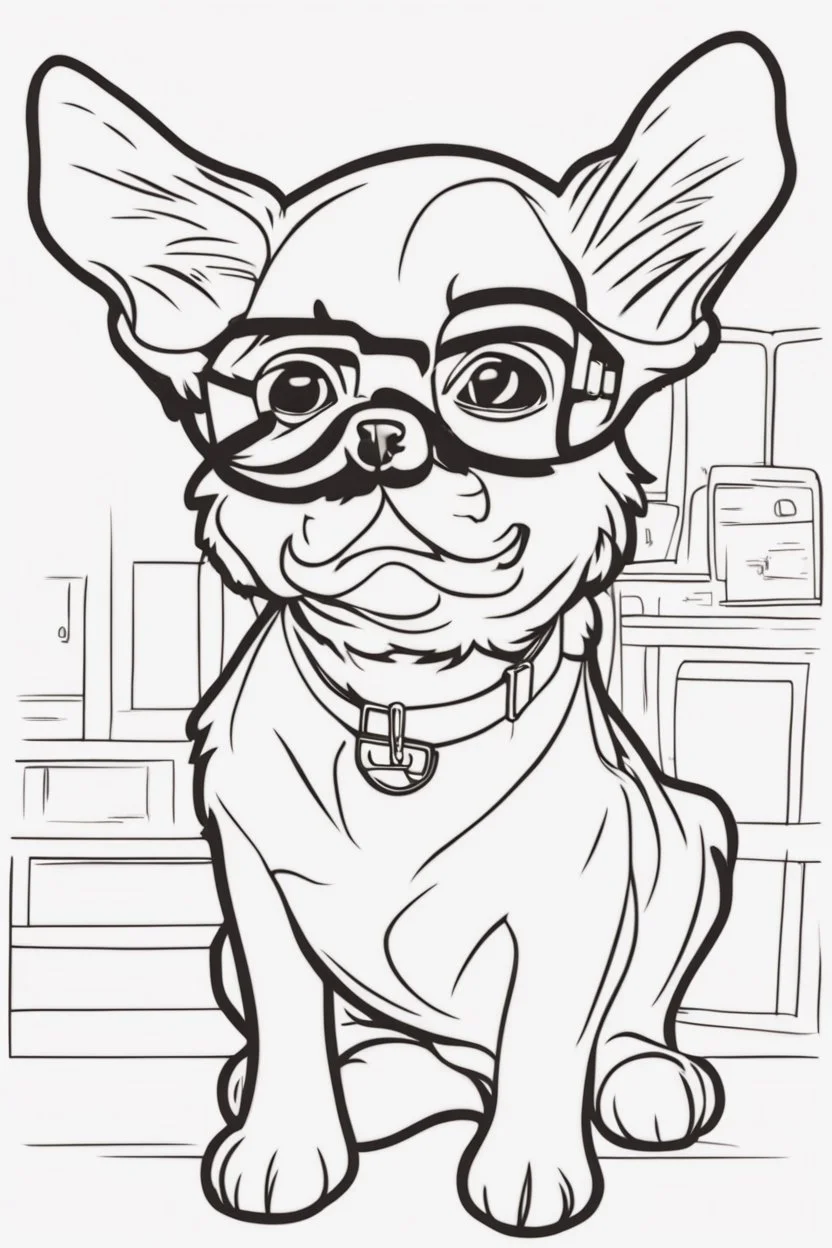 Outline art for cute coloring pages with dog with glasses, full body, white background, sketch style, only use outline, clean line art, no shadows and clear and well outlined.