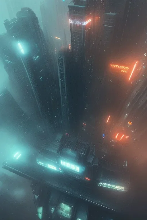 Blade Runner, nostalgic, cold, dark blue, gloomy, heavy fog, 8k photorealistic, cinematic lighting, high details, dramatic, atmosphereric