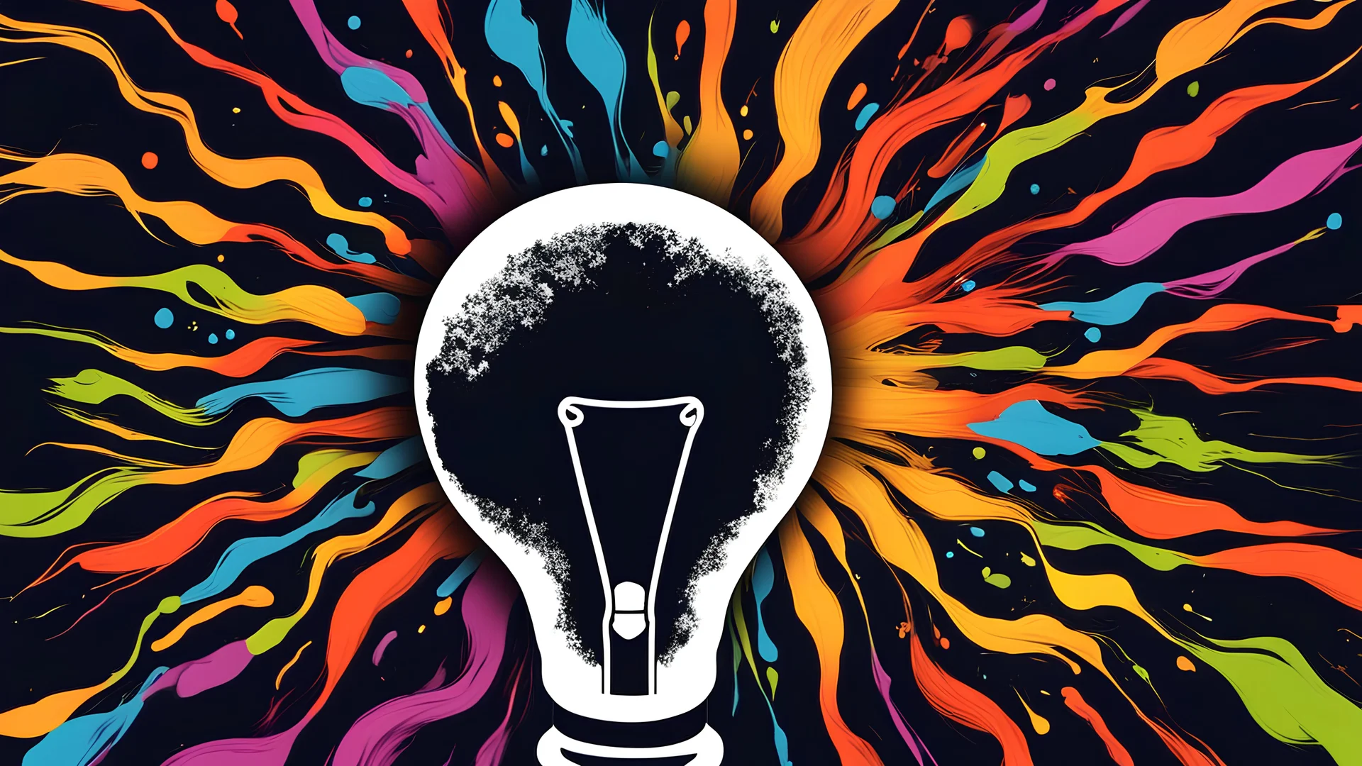 Creative light bulb explodes with colorful paint and splashes on a dark background. Think differently creative idea concept.