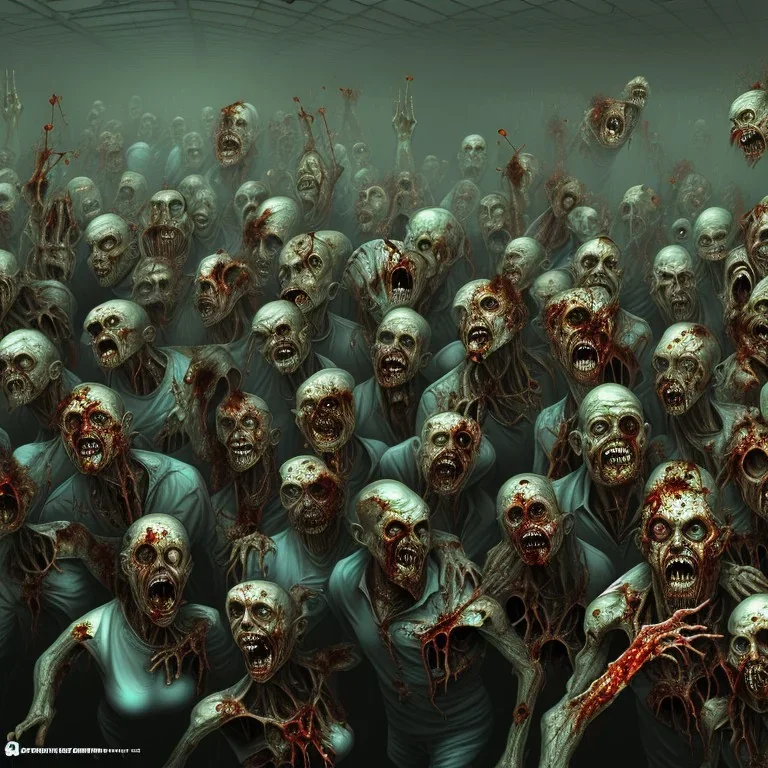 Foule zombie va au travail, full détail, 4k, couleurs vives