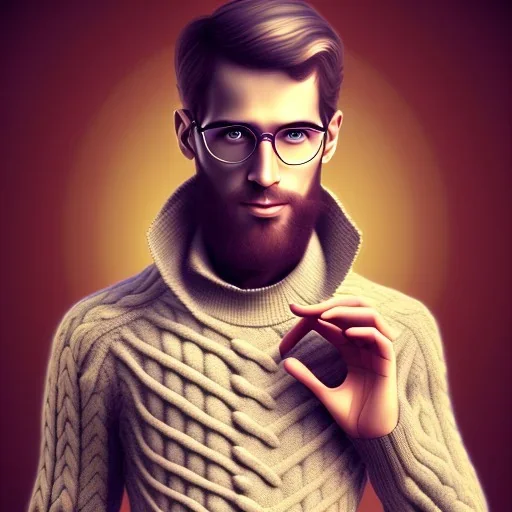 a picture of a slim and well-proportioned nerdy man who is sneaky and shabby with a stable and dry hairstyle wearing a woolen sweater rolling a twenty sided dice