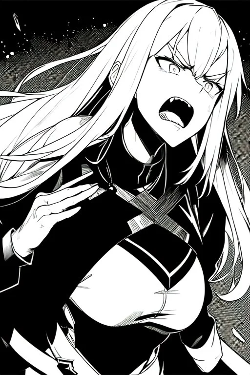 angry blonde girl, greyscale