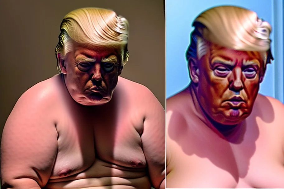 morbidly obese and sweating without a shirt, donald trump tries to stay awake by screaming