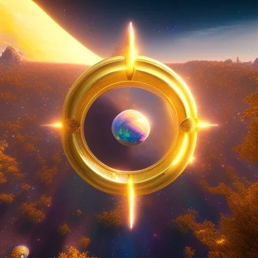 beautiful cosmic transparent golden landscape very etheric and cosmic, delicate colors, ultra sharp focus, 8k, unreal engine 5, extremely sharp detail, light effect, soft light atmosphere, smooth, full of details