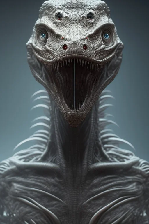 dinosaur alien, head, evil, 8k, finely detailed, photo realistic, HR Giger style