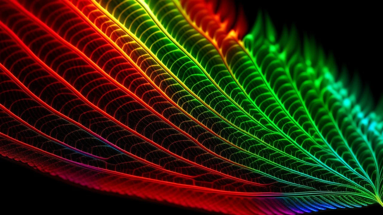 leaf zoom view in quantum physics style, psychodelic colors