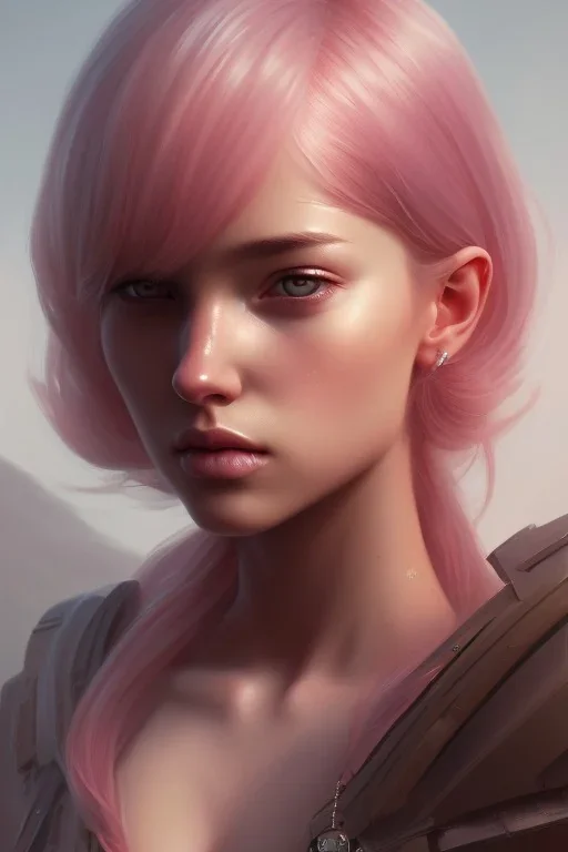 girl, sexy, beautiful, cute, pink hair, brown eyes, big breasts, 8k resolution concept art portrait by Greg Rutkowski,