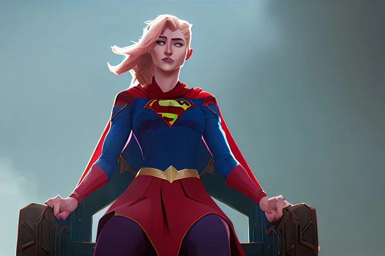 Supergirl sitting in the throne of England as its Queen.