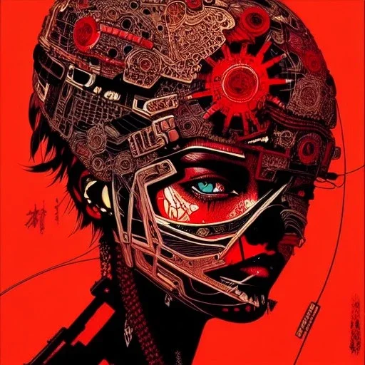 beautiful punk girl, hyper detailed, hyperdetailed, intricately detailed, illustration by <kilian eng> <Yoji Shinkawa>, darkred tones,