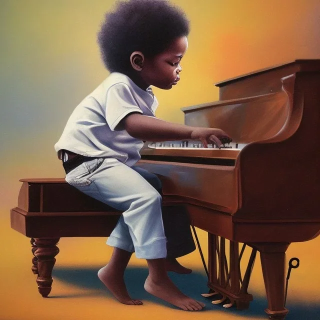 African American baby boy musician with piano modern art