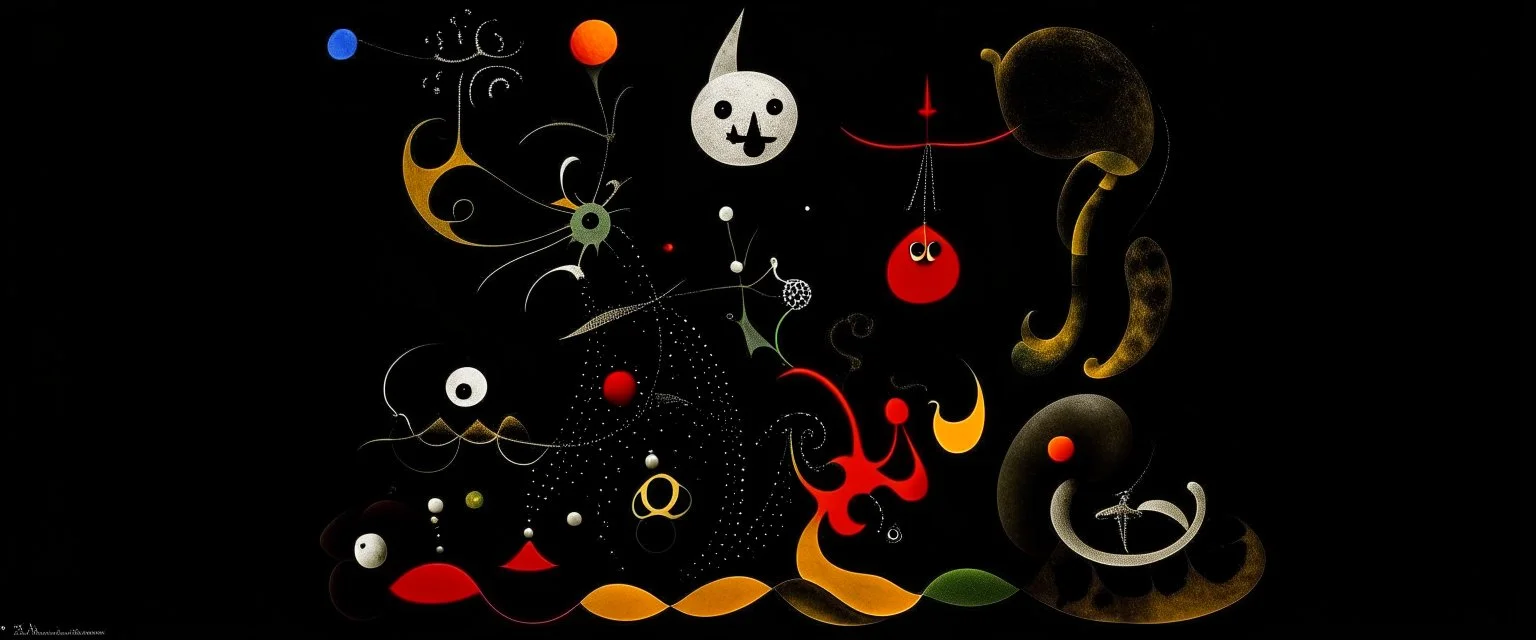 A blackish brown empire in the shadow realm painted by Joan Miro