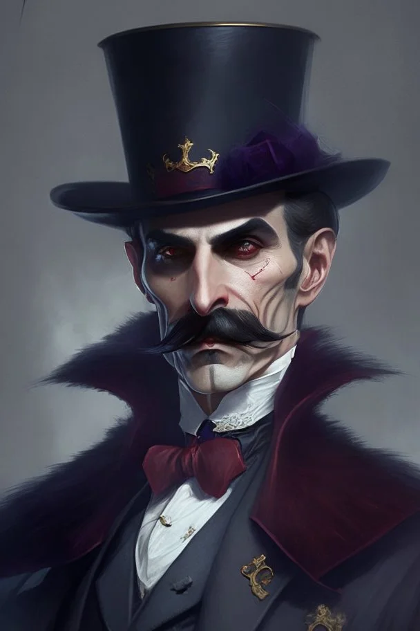 Strahd vpn Zarovich with a handlebar mustache and a top hat
