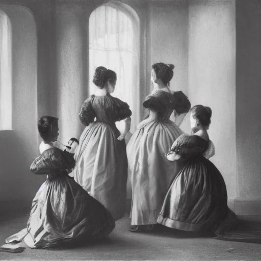 Four victorian girls on a baroque gym