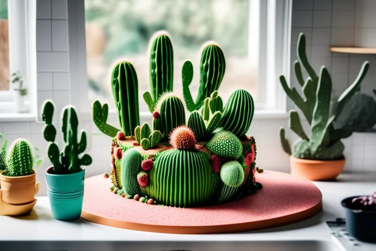 cacti cake in a modern kitchen in sunshine