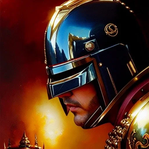 Jango Fett helmet, ancient metal helmet ,painting by gaston bussiere, greg rutkowski, yoji shinkawa, yoshitaka amano, tsutomu nihei, donato giancola, tim hildebrandt, oil on canvas, cinematic composition, extreme detail,fit full head inside picture, smooth colors