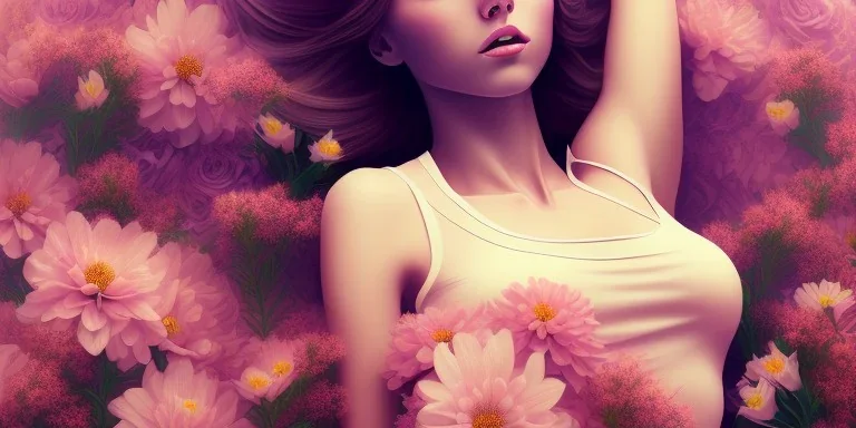 girl laying in flowers, beautiful, magical