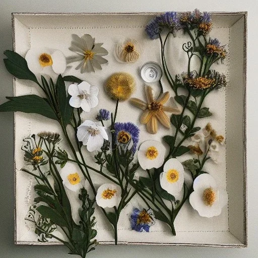 delicate arrangement of pressed flowers, beautiful composition, aesthetic layout