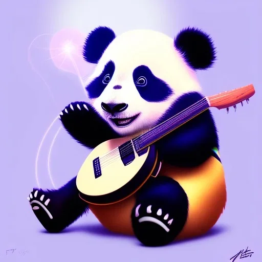 Carbon as a cute baby panda playing electric guitar with long hair, by pixar