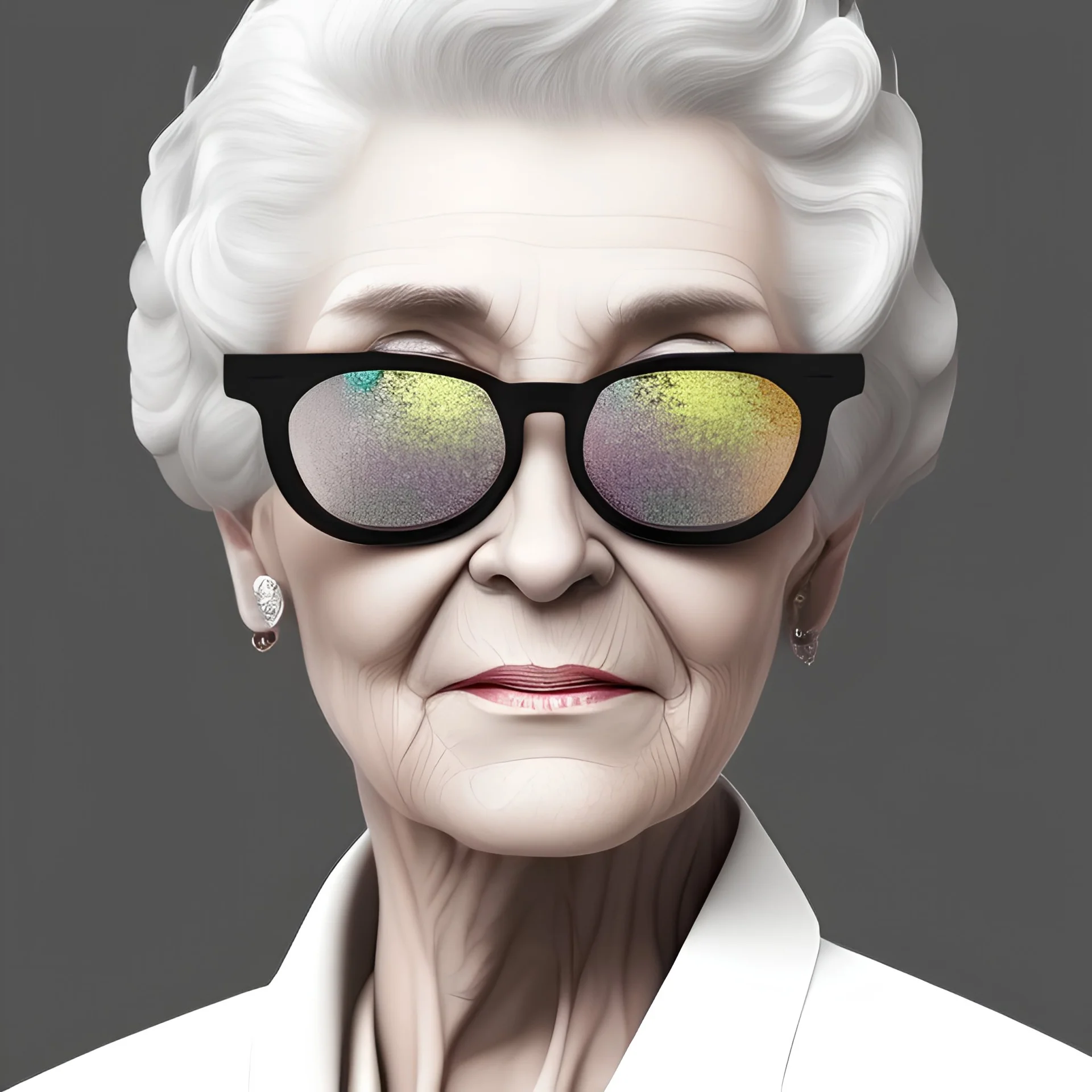 older lady with grey curls and sunglasses