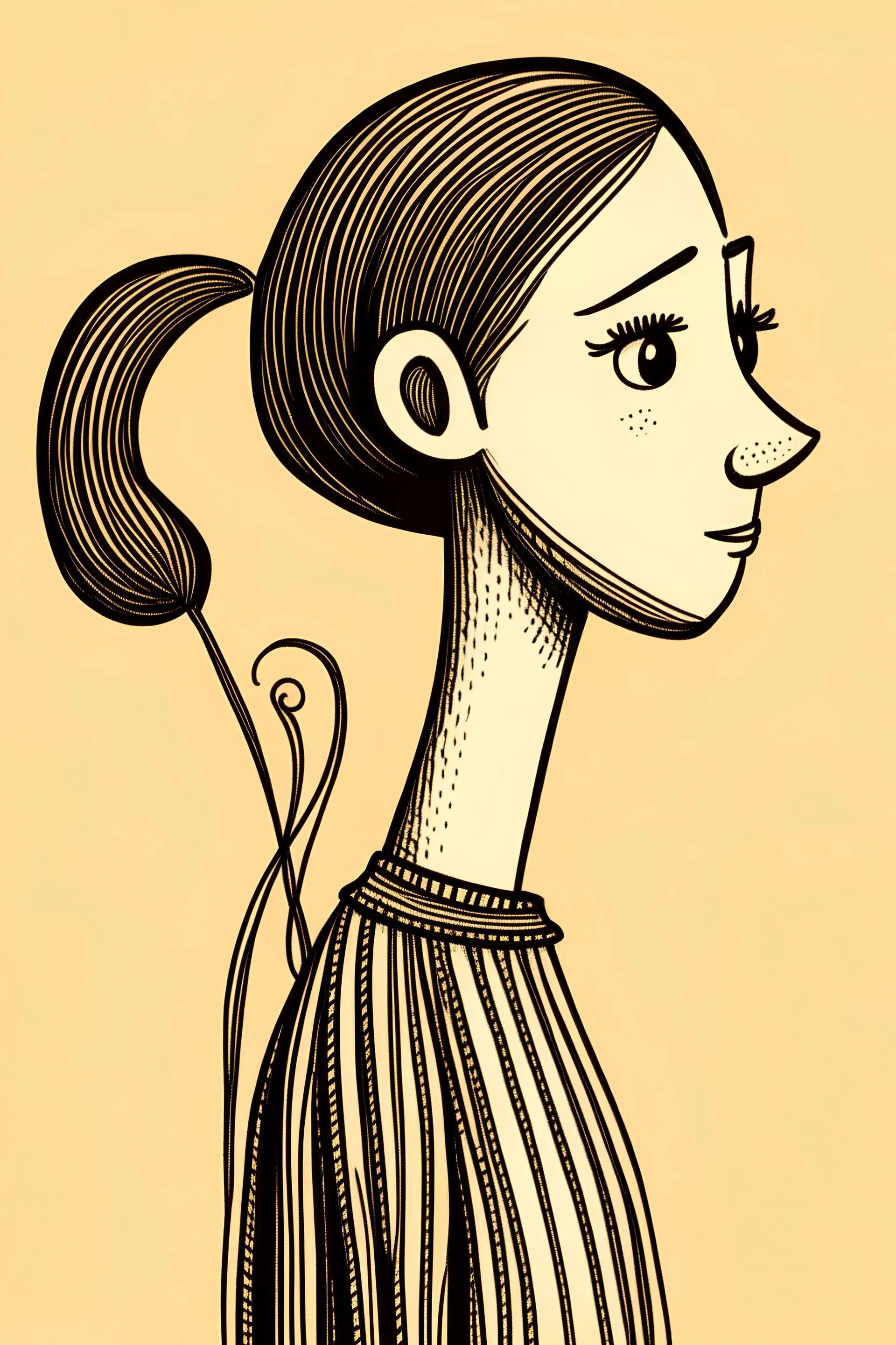 doodle , high quality , illustrated, girl with long neck,