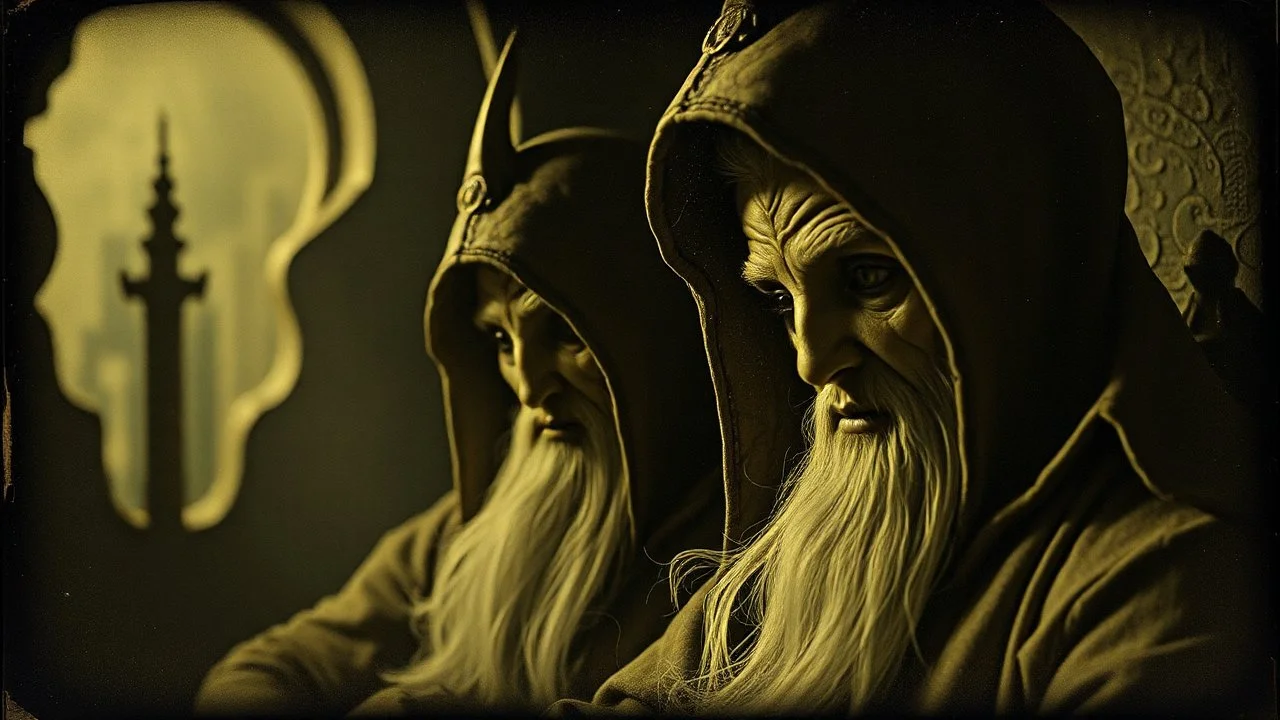 Daguerrotype close up some mysterious figures, odd background, cinematic, Hieronymus Bosch Max Ernst ambient light, by Minicavio Quollati and Marlost Endgulp, Amano, Botticelli, Alphonse Mucha