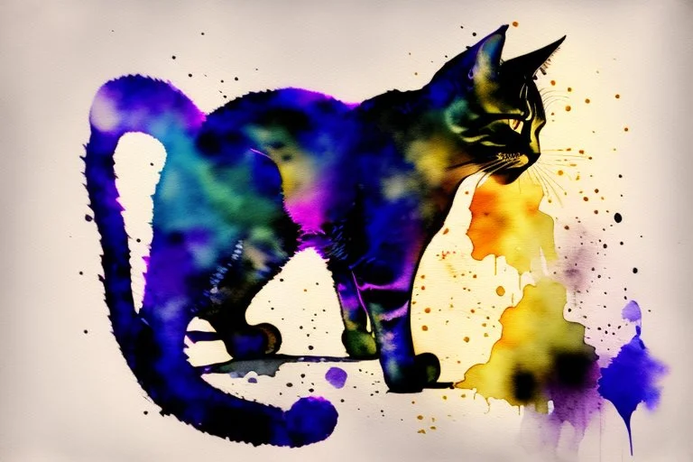 cats playing activity, melting watercolor and black ink outlines on wet paper, soft, shading strokes, in sunshine, ethereal, otherwordly, cinematic postprocessing, bokeh, dof