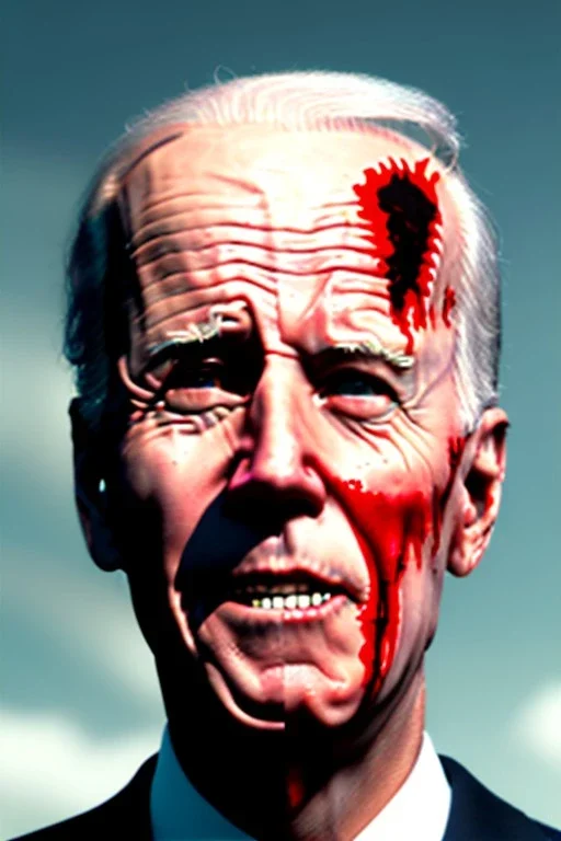 realistic image, joe biden zombie, arm cut and bleeding, night, walking with a limp, waist up view, dark ambient, highly detailed, sky background, concept art, unreal engine 5, god rays, ray tracing, RTX, lumen lighting, ultra detail, volumetric lighting, 3d, finely drawn, high definition, high resolution.