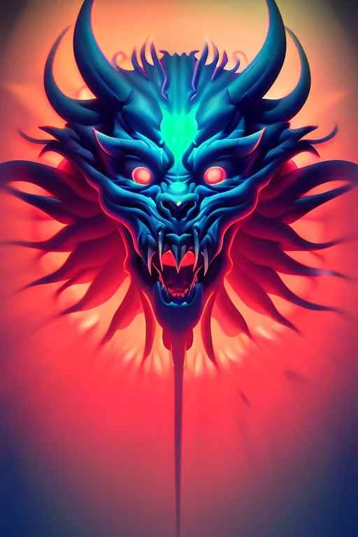 fanged demon,neon color scheme, high key lighting, volumetric light high details psychedelic background