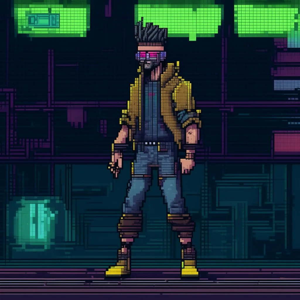 A pixel art cyberpunk version of the best football predictor master pundit master mutant