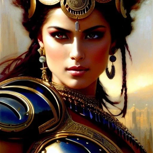 portrait beautiful face female gladiator ,busty,ancient metal armor balanciaga fashion clothe painting by gaston bussiere, greg rutkowski, yoji shinkawa, yoshitaka amano, tsutomu nihei, donato giancola, tim hildebrandt, oil on canvas, cinematic composition, extreme detail,fit full head inside picture,16k