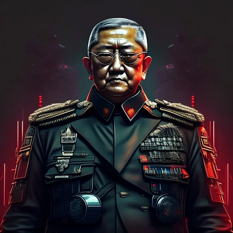 Susilo bambang Yudhoyono The president of Republic Indonesia in militiary cyberpunk style