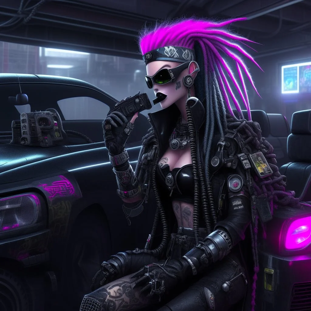 Cyberpunk metalhead cybernetics car engineer