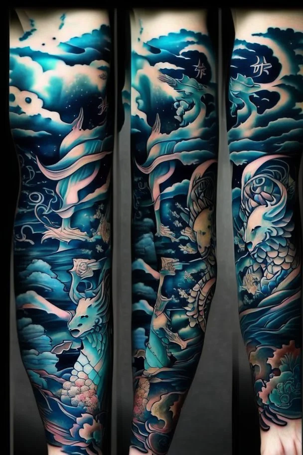 Tattoo sleeve zodiac sign aquarius ukiyo-e