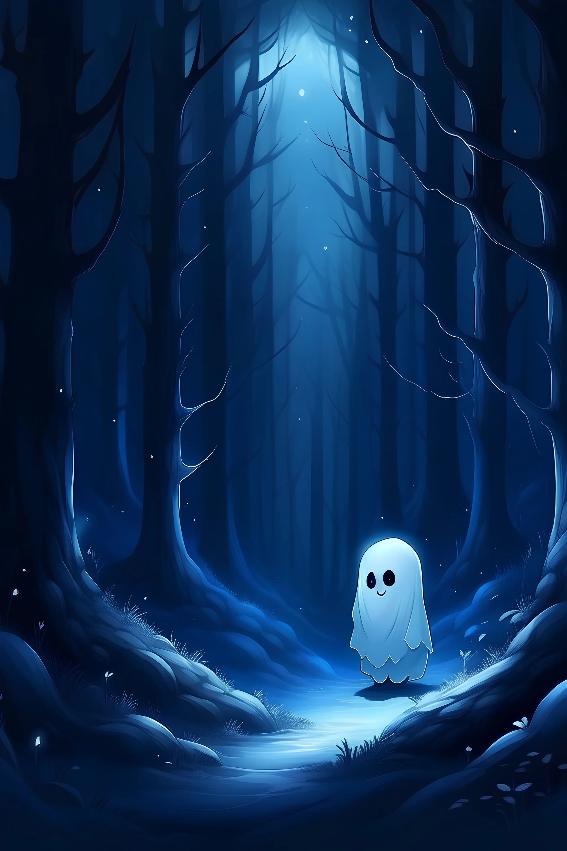 Christmas ghost in a midnight forest