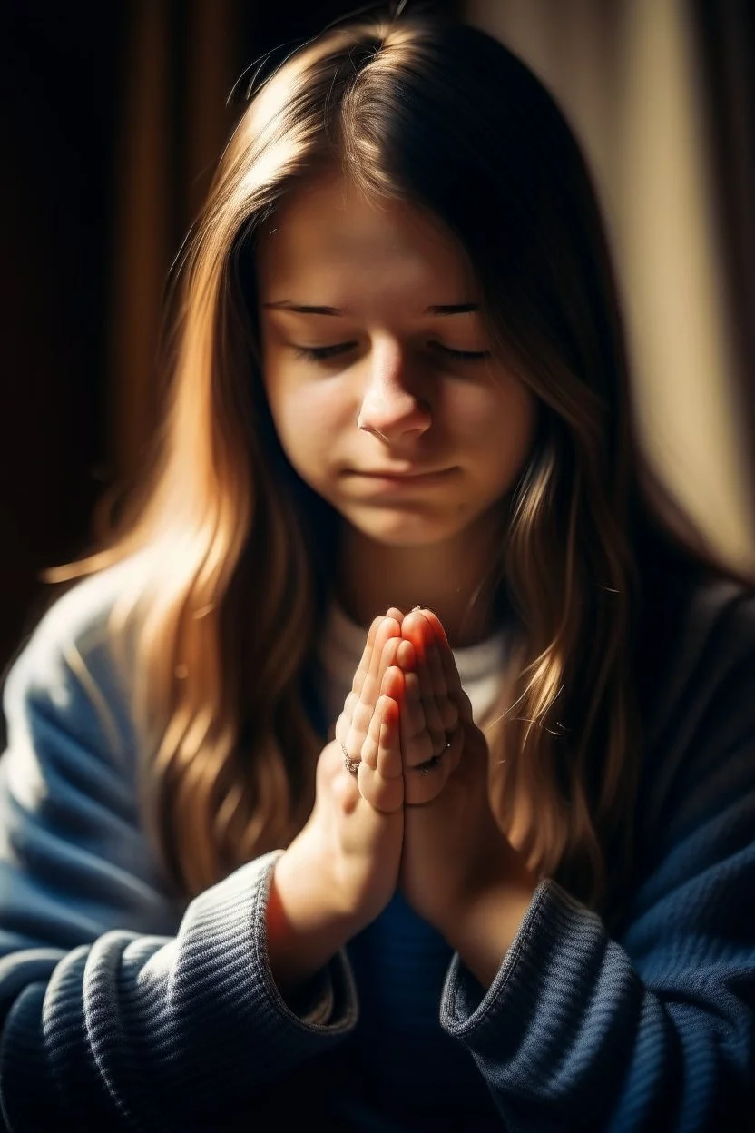 Teen girl hands praying