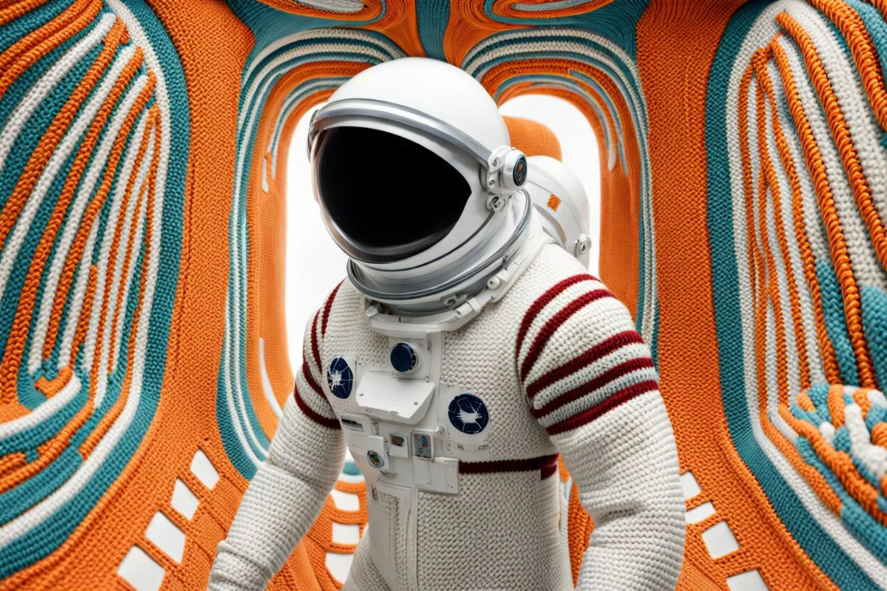 Prompt: Futuristic, movie still, astronaut, Knitted Vests --ar 21:9