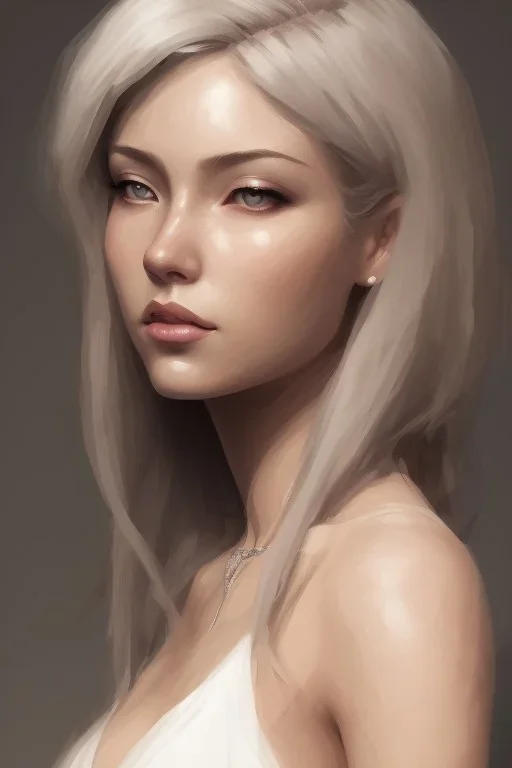 hitomi tanaka head and shoulders portrait, white dress, 8k resolution concept art portrait by Greg Rutkowski