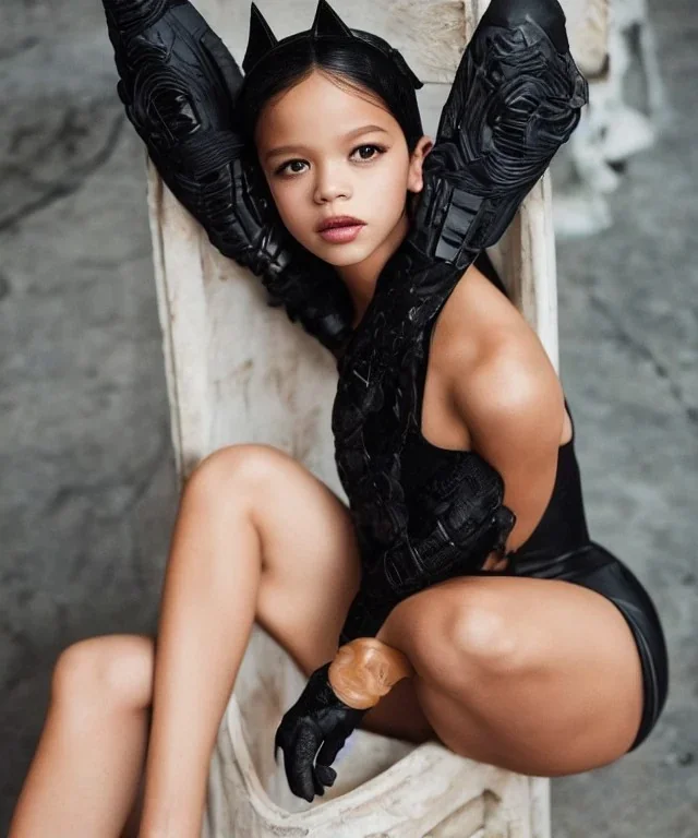 a portrait of a Jenna Ortega as Catwoman, fine-art photography, soft portrait shot 16k, full length, ultra-realistic, UHD faces, Unsplash, kodak ultra max 800, intricate, cinematic pose, centered symmetrical composition, stunning photos, masterpiece, grainy, centered composition