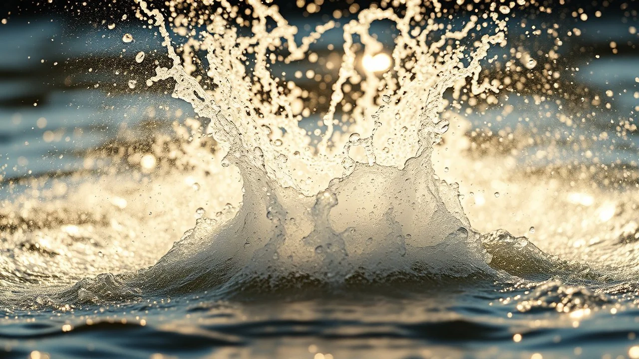 splash into water, droplets in spray, sunlight, splash, exuberant, color, reflective, extreme detail, clear, beautiful, exquisite composition, photographic excellence, soft natural volumetric cinematic perfect light, chiaroscuro, award-winning photograph, masterpiece