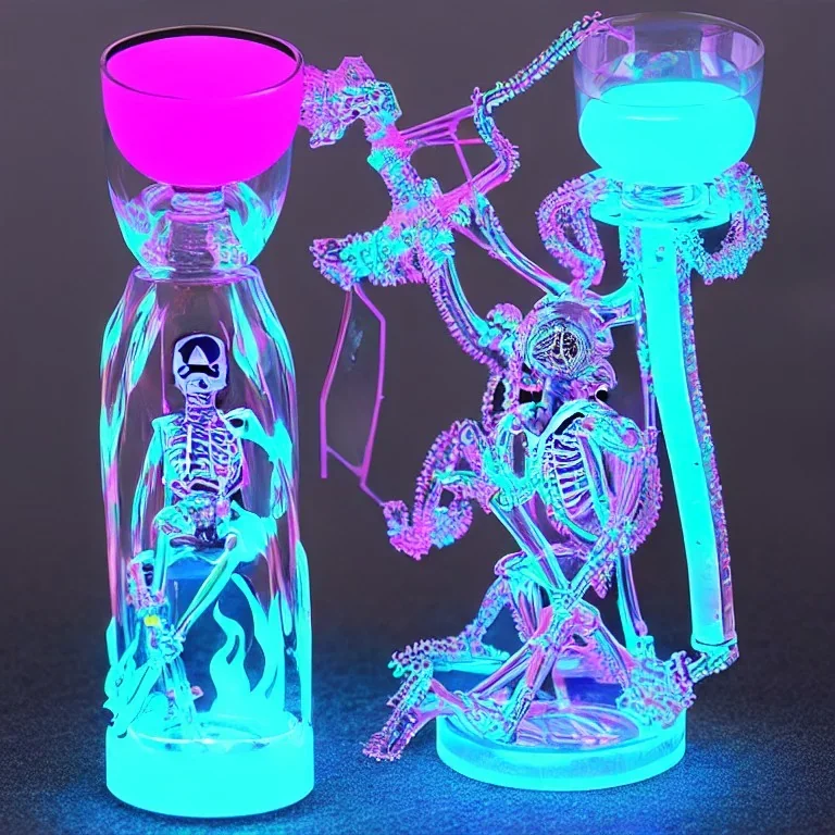 Futuristic Neon crystal skeleton samurai smoke glass fire water