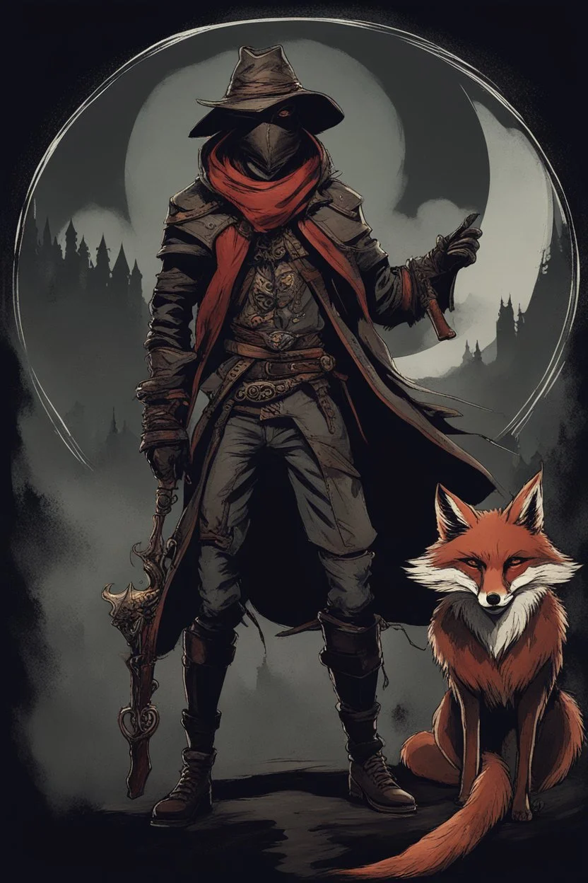 mysterius hunter with fox's mask like bloodborne style