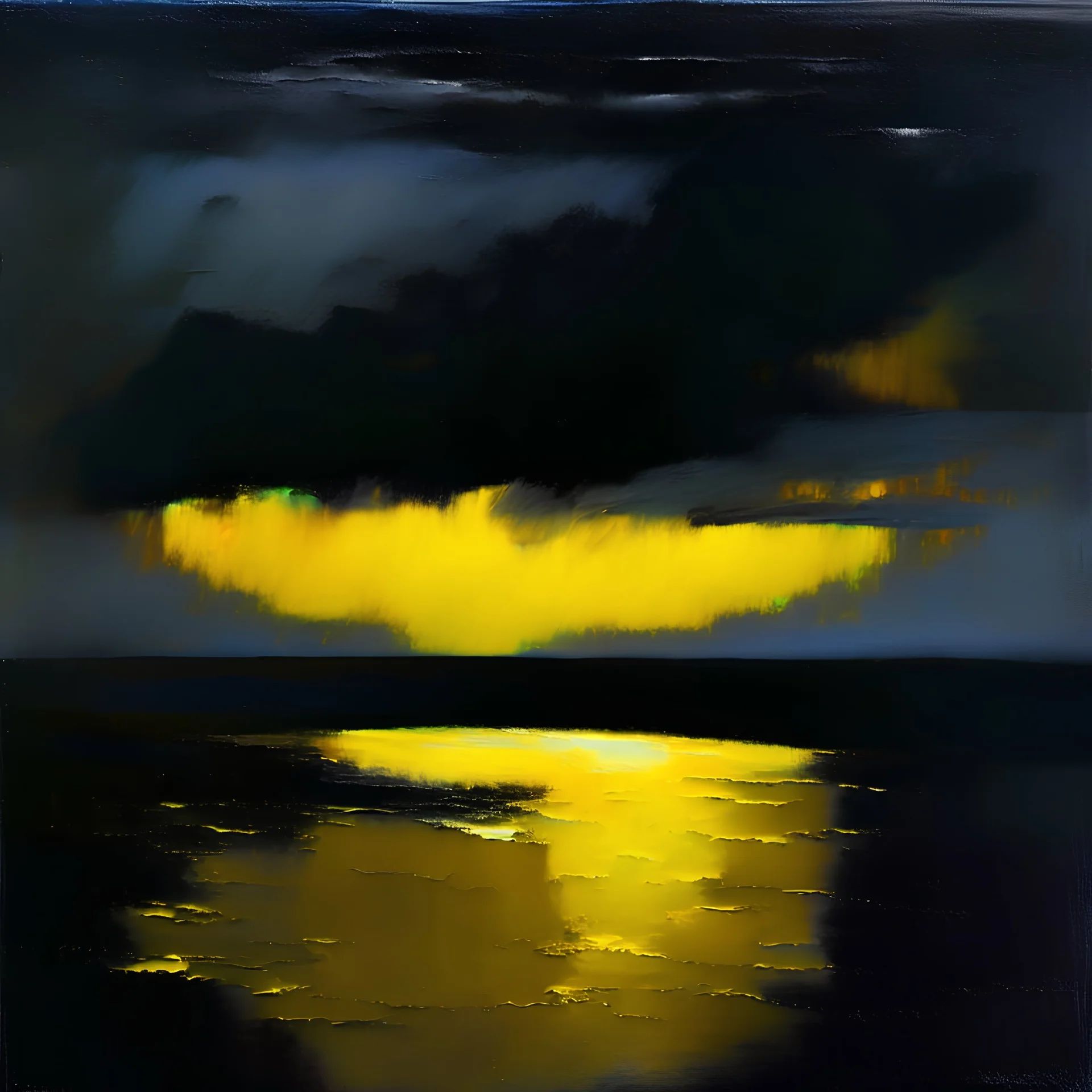 Une peinture à l'huile d'un horizon ténébreux, couleur de nuits et jaune